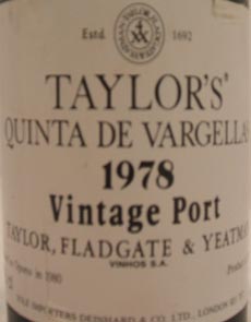 1978 Taylors Quinta de la Vargellas Vintage Port 1978